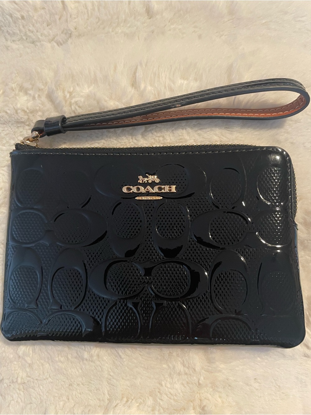 Coach Signature Black Patent Wristlet